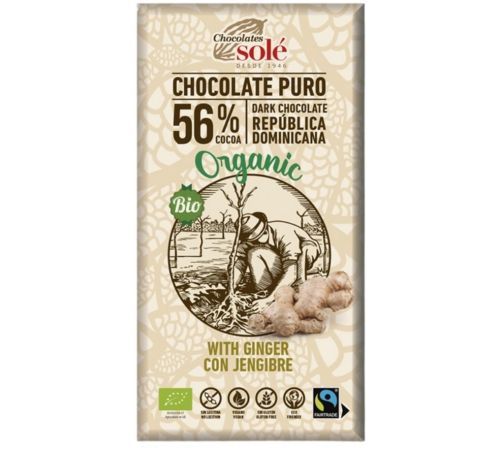 Chocolate Negro Jengibre SinGluten Bio Vegan 100g Chocolates Sole