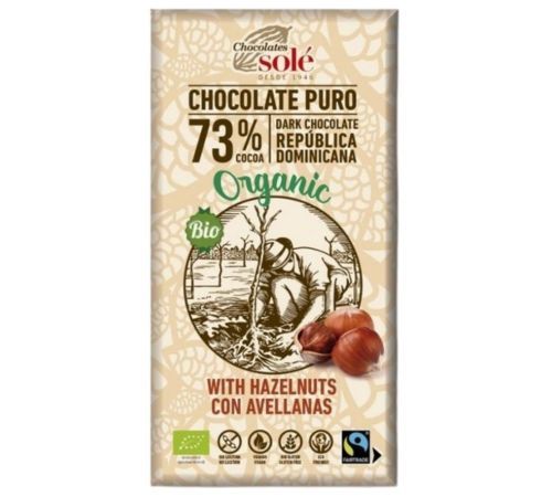 Chocolate Negro 73 con Avellanas SinGluten Eco Vegan 150g Chocolates Sole