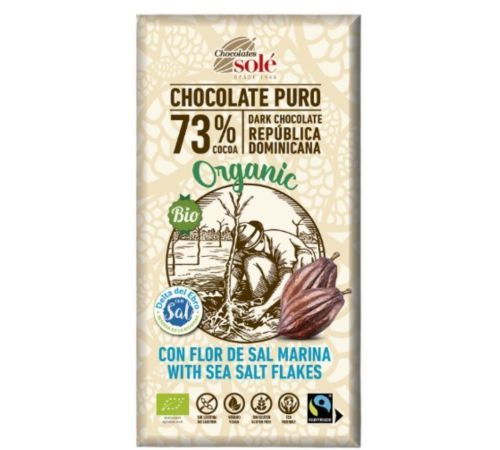Chocolate Negro 73 Cacao Flor de Sal Bio SinGluten Vegan 100g Chocolates Sole