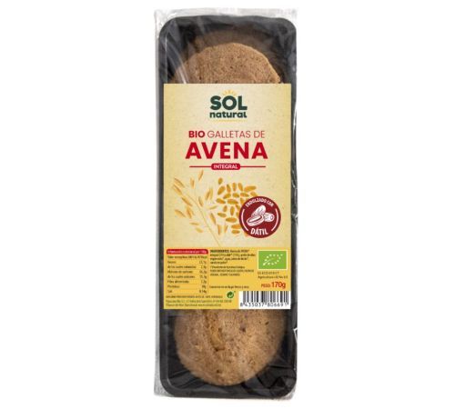 Galletas de Avena Integral Endulzadas Con Datil Bio 170g Solnatural