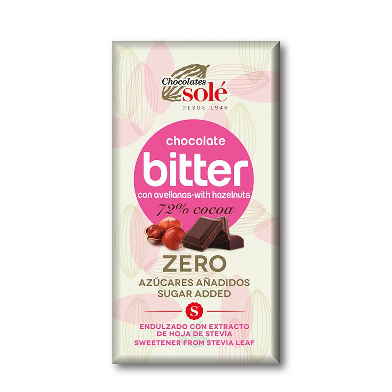 Chocolate Bitter con Avellanas y Stevia 72 Cacao SinGluten 100g Chocolates Sole
