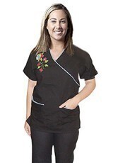 Scrub set with mock wrap 5 pocket half sleeve embroidered (top 3 pkt with bottom 2 pkt boot cut)