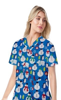 Printed Scrub V-Neck Top
