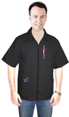 Barber jacket with collar 3 pockets (zipper on two bottom pockets) half sleeve with zipper poplin fabric