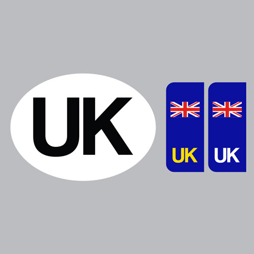 UK Car Number Plate + UK Oval Car Sticker Pack Brexit EU Replacement