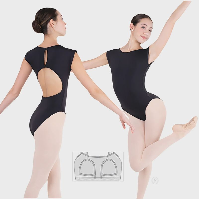 EUROTARD ADULT OPEN BACK CAP SLEEVE LEOTARD W/BUILT IN BRA