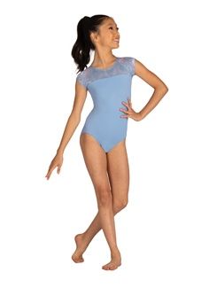 DANZNMOTION  CAP SLEEVE LACE LEOTARD WITH BACK DETAIL