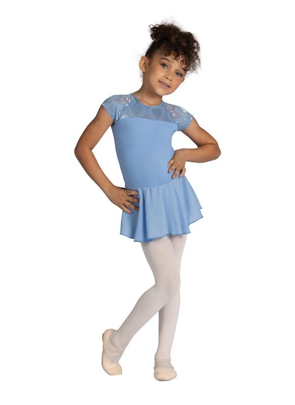 DANZNMOTION 24202C LACE CAP SLEEVE LEOTARD W/ATTACHED SKIRT