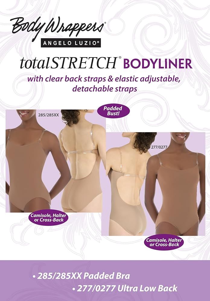 BODY WRAPPERS ADULT  PADDED LEOTARD WITH CLEAR STRAPS