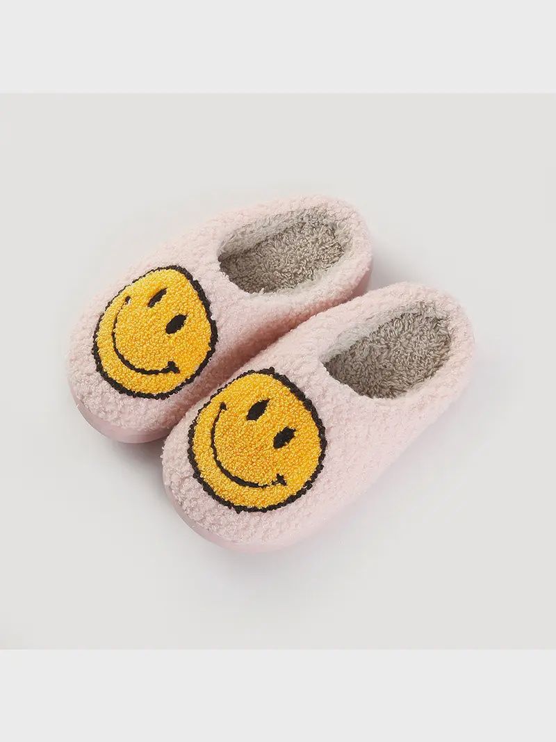 SL 2061 KIDS SMILEY FACE SOFT PLUSH SLIPPER, COLOR: PINK-YELLOW, Size: SMALL