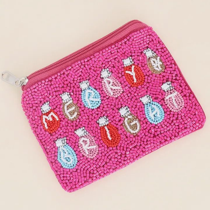 JOIA ACCESSORIES HOT PINK MERRY CHRISTMAS COIN PURSE