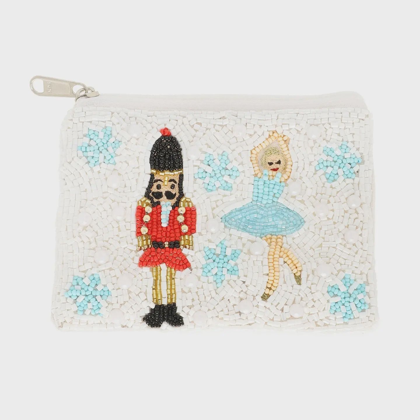 JOAI ACCESSORIES WHITE NUTCRACKER BEADED COIN PURSE