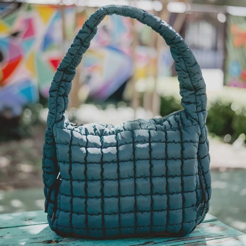 KATYDID OVERSIZED QUILTED HOBO TOTE BAG, COLOR: FOREST GREEN