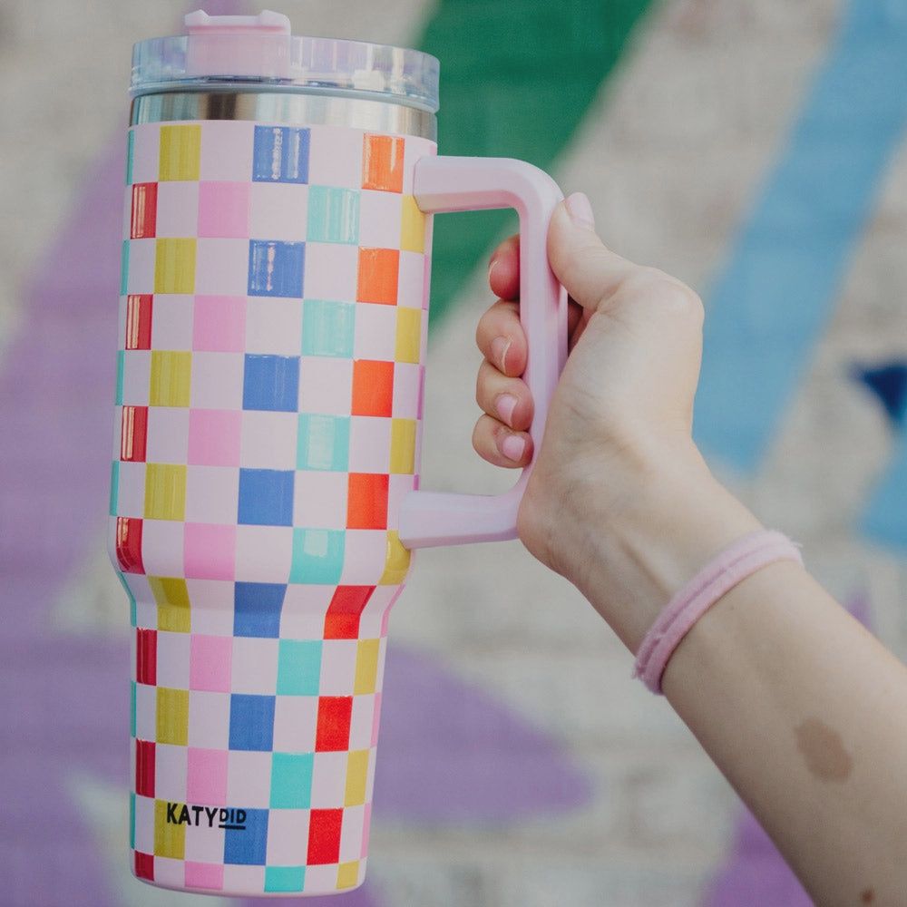 KATYDID MULTICOLORED CHECKERED 40OZ TUMBLER