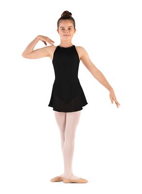 BLOCH SKIRTED BLACK CAMI LEOTARD W/RHINESTONES