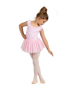 DANZMOTION PRINTED CAP SLEEVE LEOTARD W/SOLID PINK TUTU