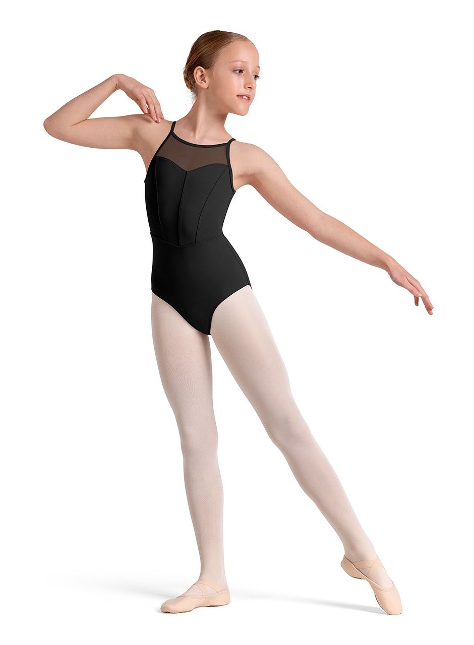 MIRELLA YOUTH BLACK HALTER LEOTARD WITH KEYHOLE BACK