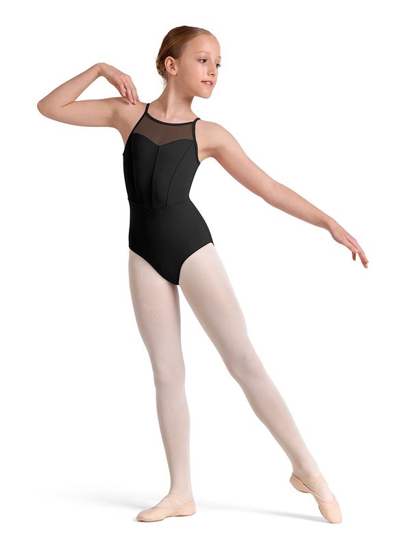 MIRELLA YOUTH BLACK HALTER LEOTARD WITH KEYHOLE BACK