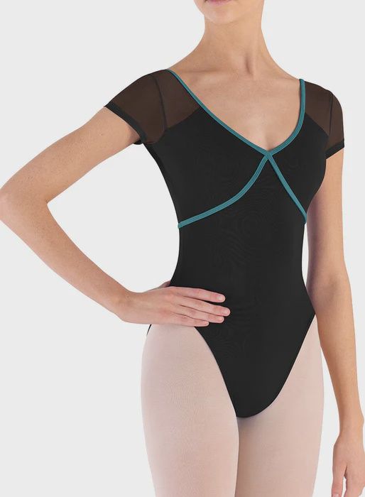 BLOCH V NECK LEOTARD W/MESH CAP SLEEVE