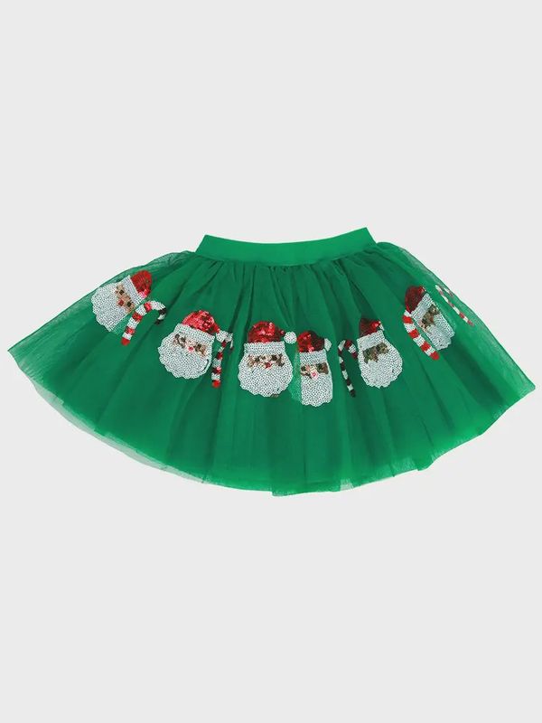 SPARKLE SISTERS GREEN TUTU WITH SANTA CLAUSE MOTIF