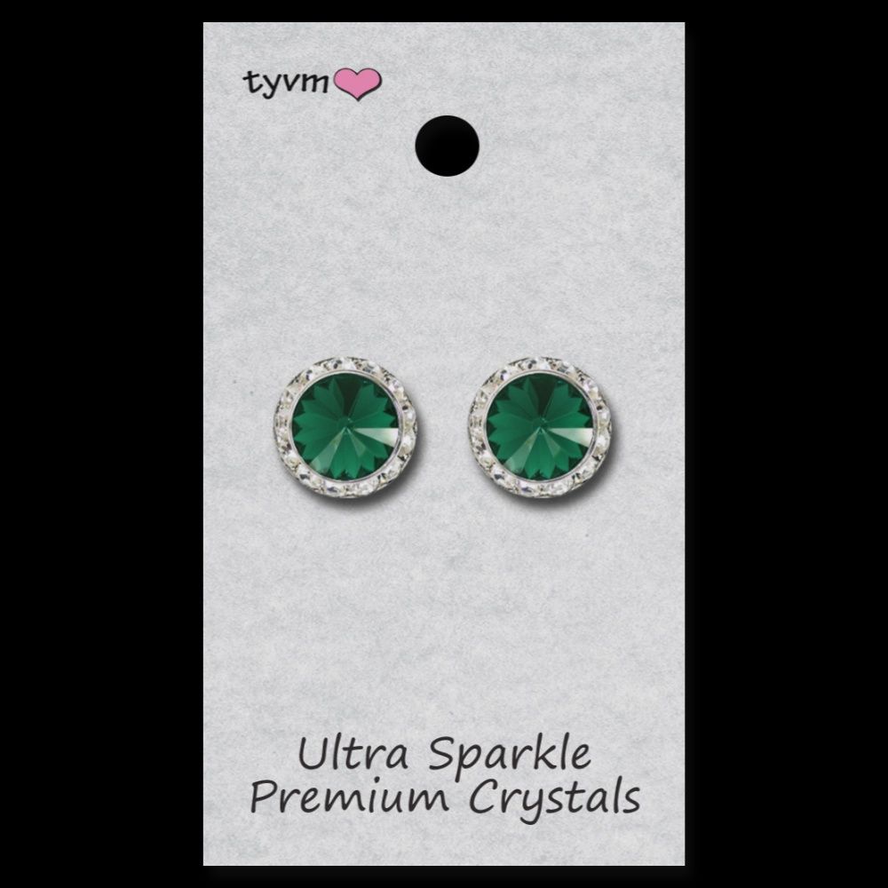 THANK YOU VERY MUCH 15MM ULTRA SPARKLE CENTER STONE EARRING, COLOR: EMERALD, STYLE: CLIP