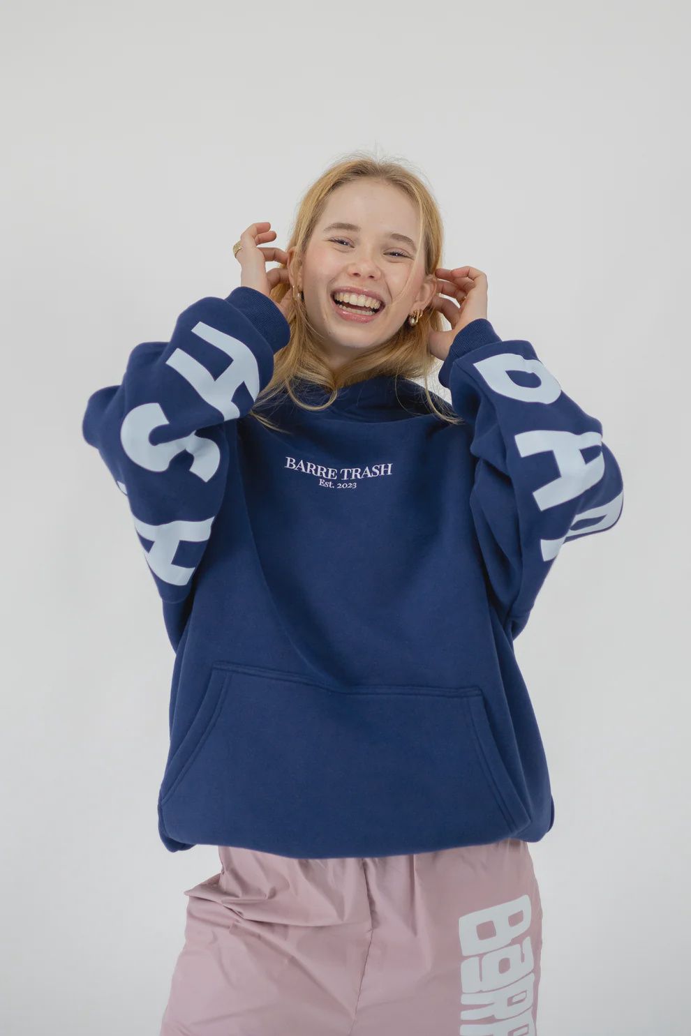 BARRE TRASH OVERSIZED HOODIE, COLOR: NAVY, Size: SMALL