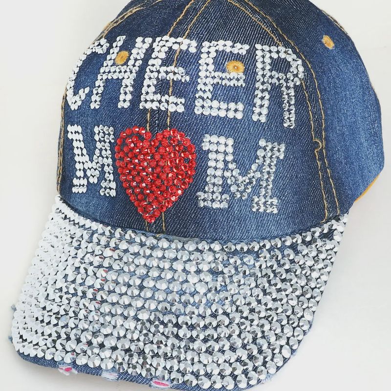 SOPHIA COLLECTION RHINESTONE STUDDED CHEER MOM DENIM BASEBALL CAP