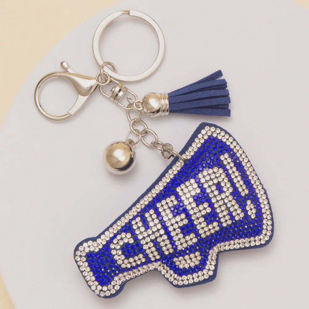 SOPHIA COLLECTION GAMEDAY RHINESTONE CHEER MEGAPHONE KEYCHAIN, COLOR: BLUE