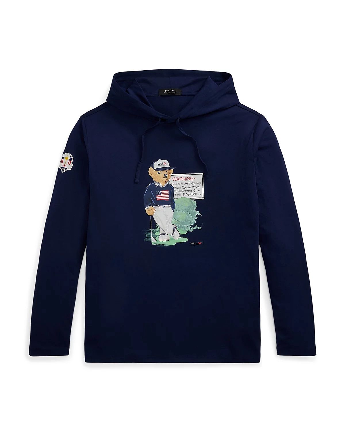 POLO RALPH LAUREN RLX 2025 RYDER CUP POLO BEAR HOODED LONG SLEEVE T SHIRT REFINED NAVY