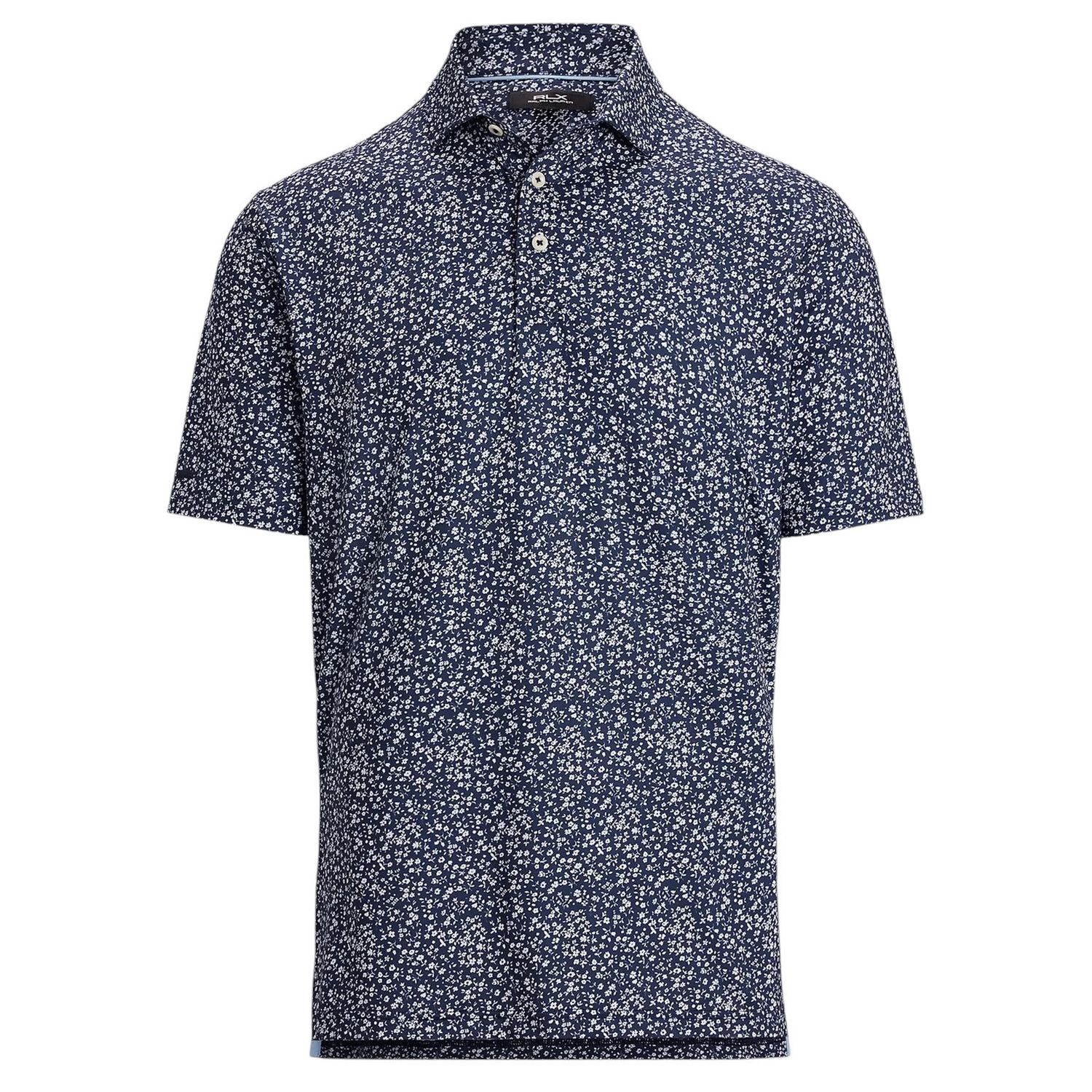 RLX GOLF LIGHTWEIGHT AIRFLOW MICRO TOSS FLORAL PRINT POLO REFINED NAVY