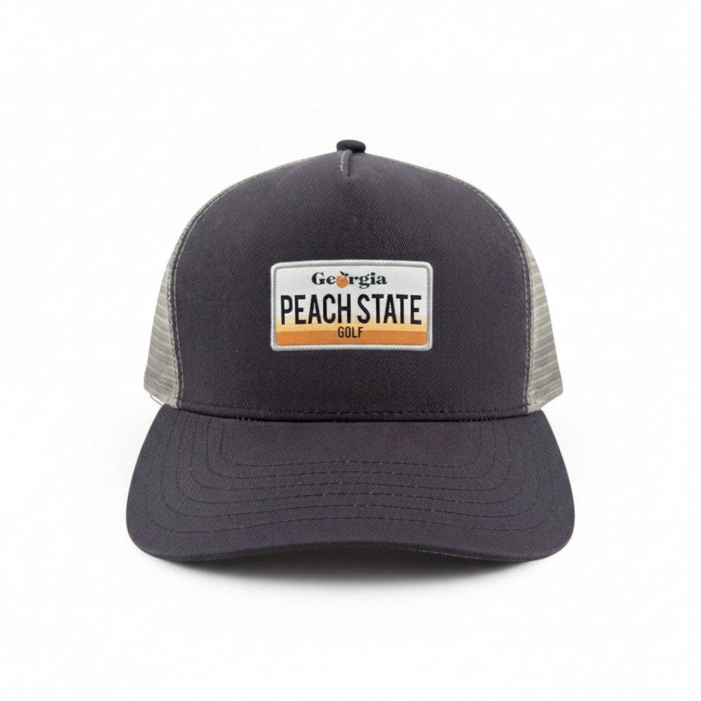 PEACH STATE GOLF LICENSE PLATE TRUCKER HAT NAVY
