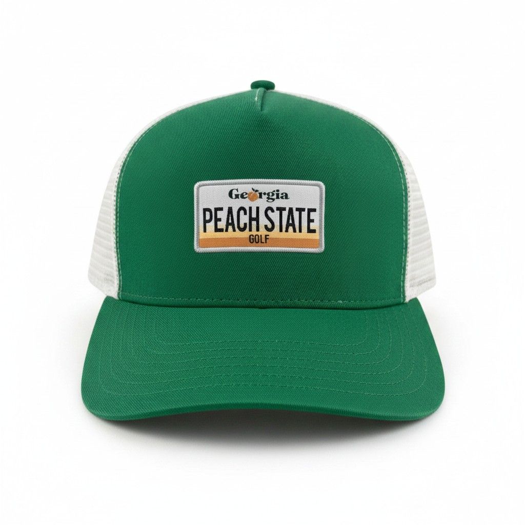 PEACH STATE GOLF LICENSE PLATE TRUCKER HAT GREEN