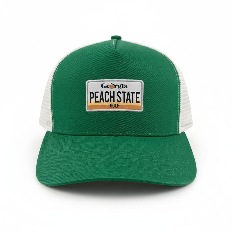 PEACH STATE GOLF LICENSE PLATE TRUCKER HAT GREEN