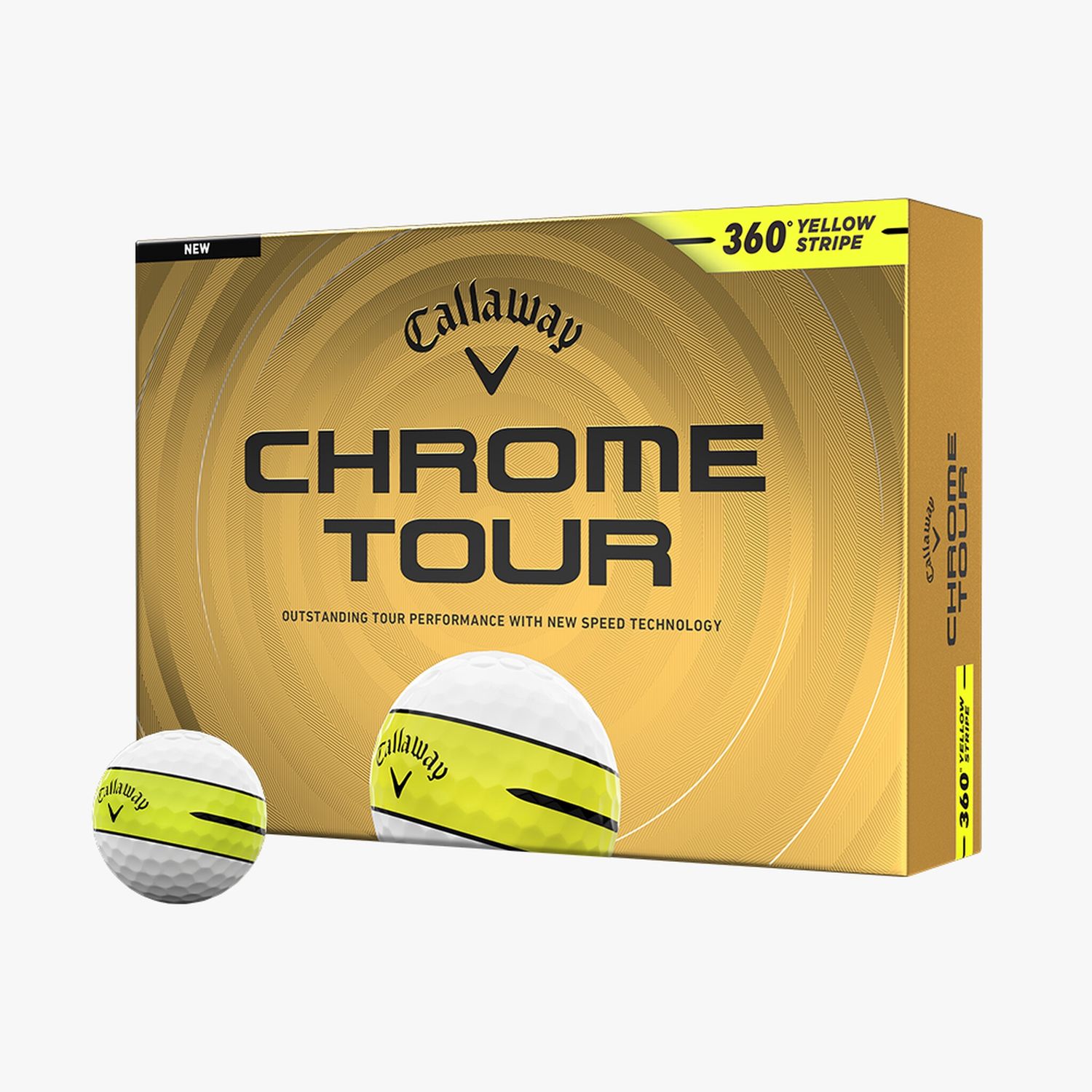 CALLAWAY CHROME TOUR 360 YELLOW STRIPE 2026 GOLF BALL DOZEN
