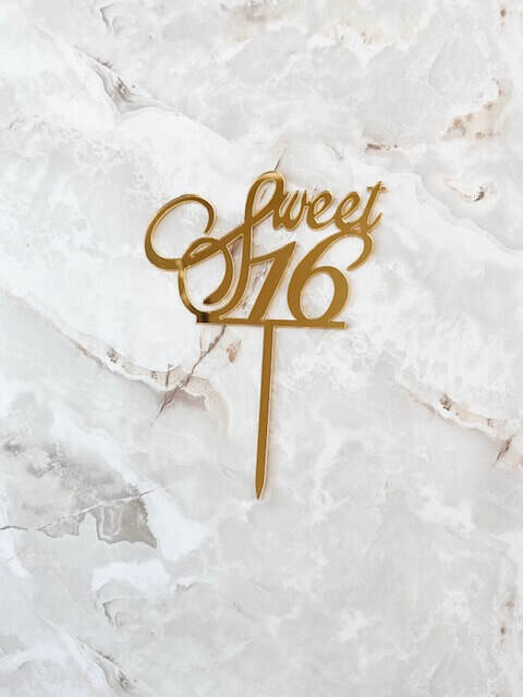 Gold acrylic Sweet 16 cake topper
