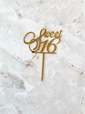 Gold acrylic Sweet 16 cake topper
