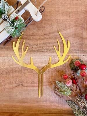2pcs Merry Christmas Acrylic Cake Topper Gold Deer Elk Antlers