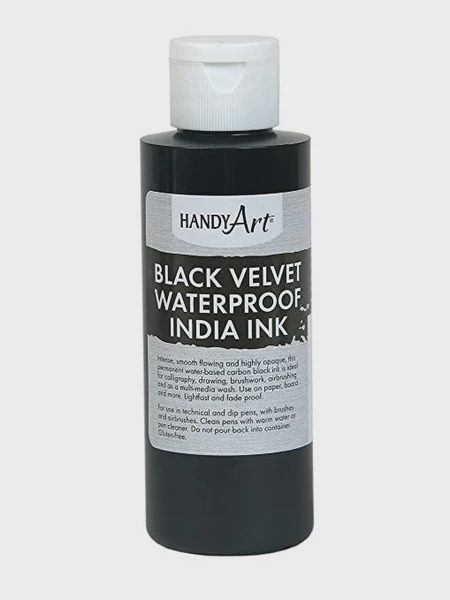Black Velvet India Ink, Size: 4oz (plastic bottle)