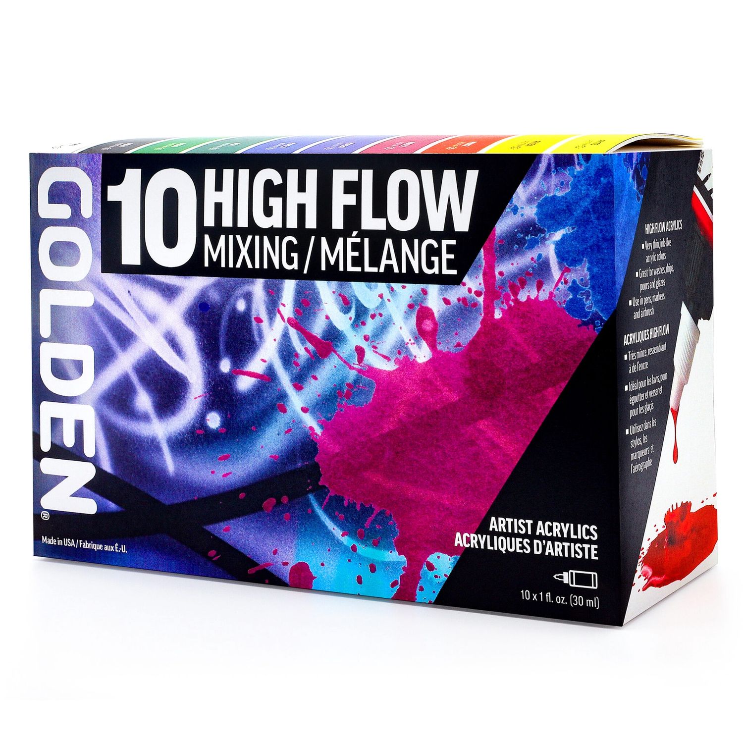 Golden Acrylic Sets - High Flow, Type: Mixing - 1oz x 10