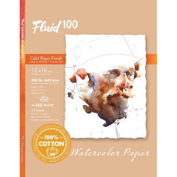 Fluid 100 Watercolor Block 300lb, Size: 12 x 16"