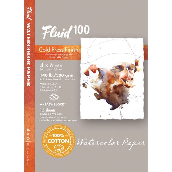 Fluid 100 Watercolor Block 140lb, Size: 4 x 6", Type: Cold Press