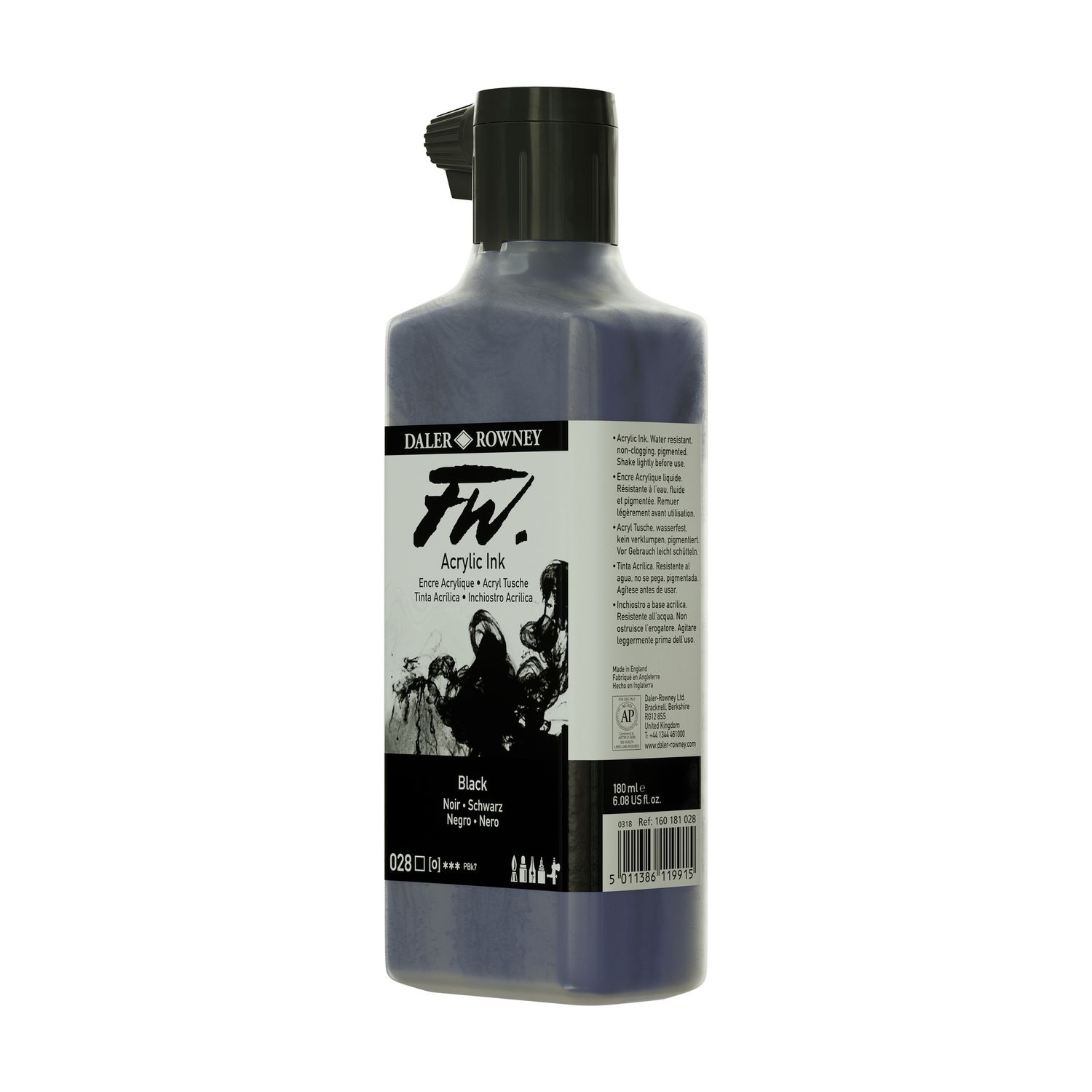 FW Acrylic Ink - 6oz (180ml), COlour: Black