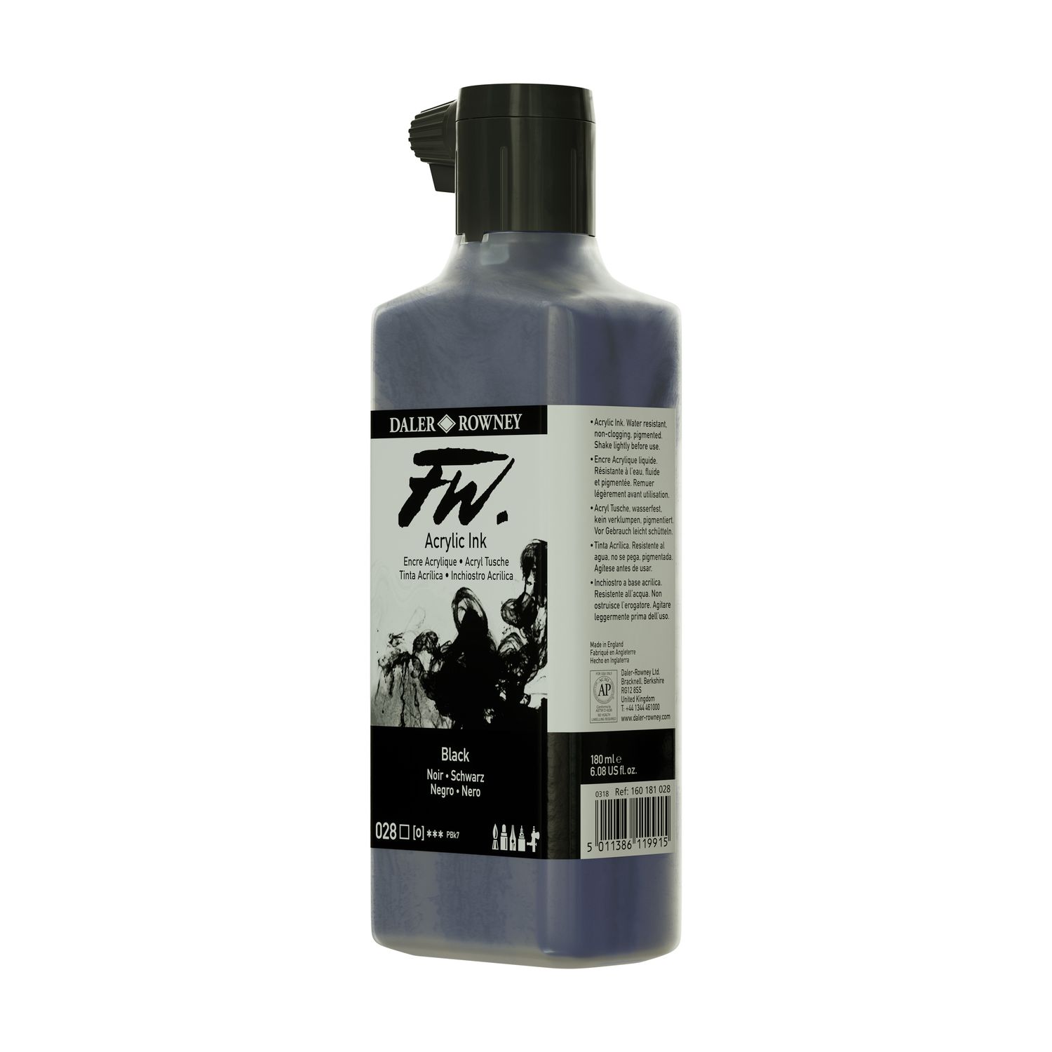 FW Acrylic Ink - 6oz, COlour: Black