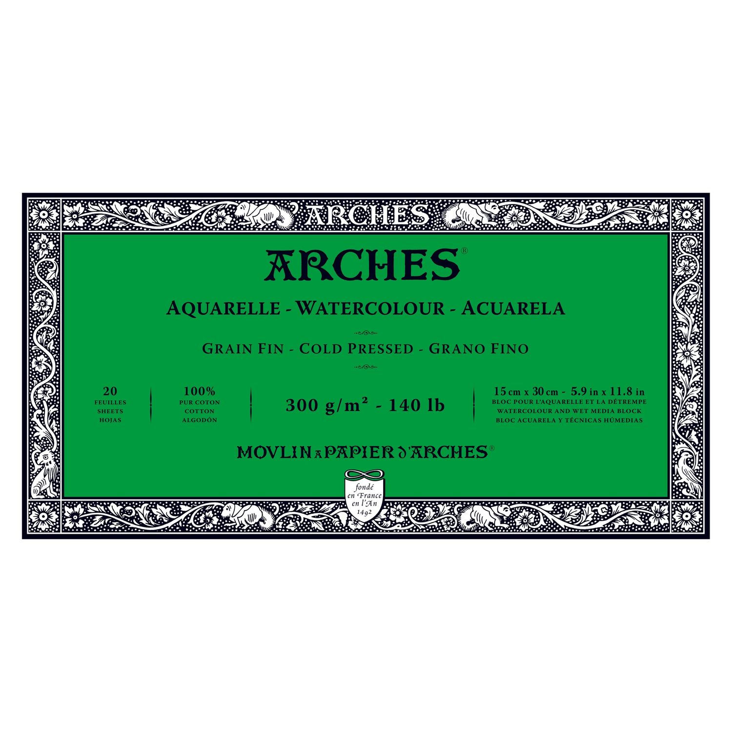 Arches Watercolour Block - 140lb, Size: 5.9x11.8", Type: Coldpress