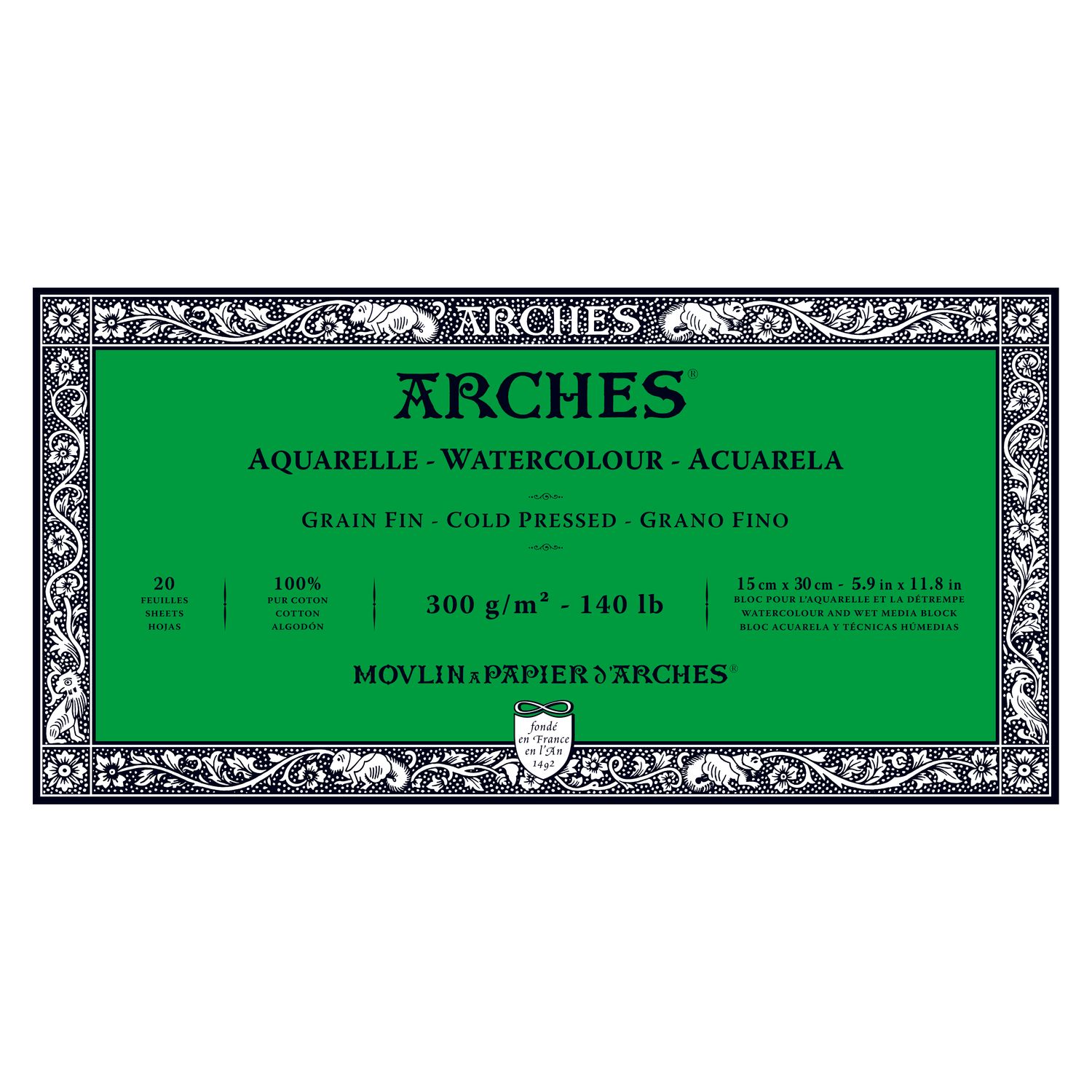 Arches Watercolour Block - 140lb, Size: 5.9x11.8", Type: Coldpress