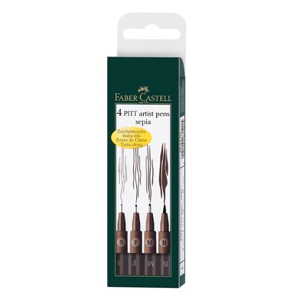 Faber-Castell Pitt Pen Sets, COlour: Dark Sepia - Set of 4