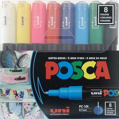 Posca Marker Sets of 8, COlour: Basic Assorted, Type: PC-1M (x-fine)