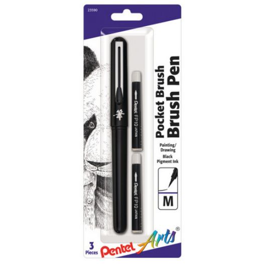 Pentel Pocket Brush Pen w/ 2 Black Ink Refills