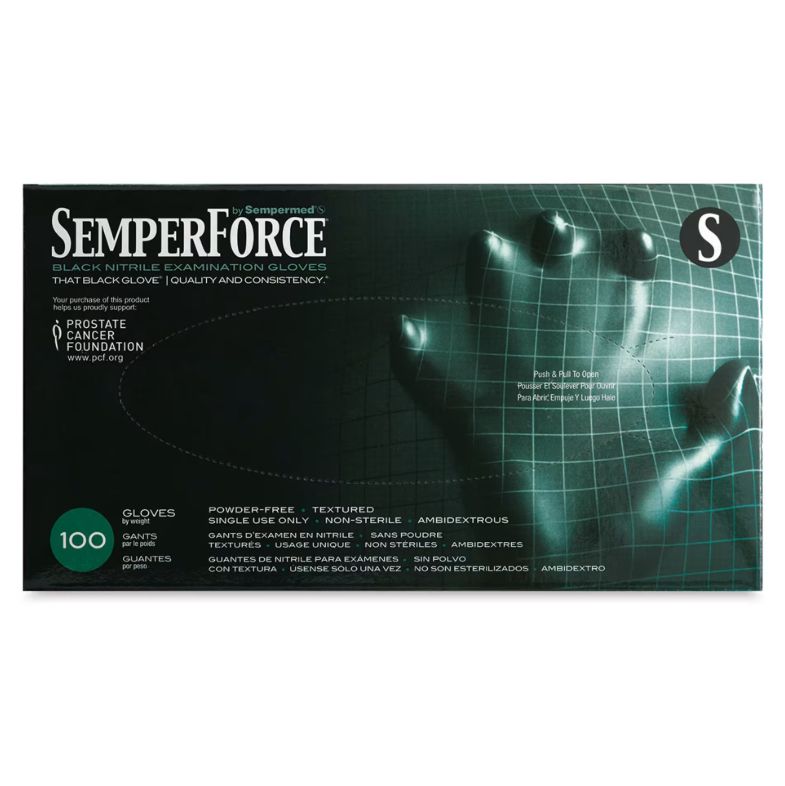 SemperForce Black Textured Nitrile Gloves, Box of 100, Size: Small