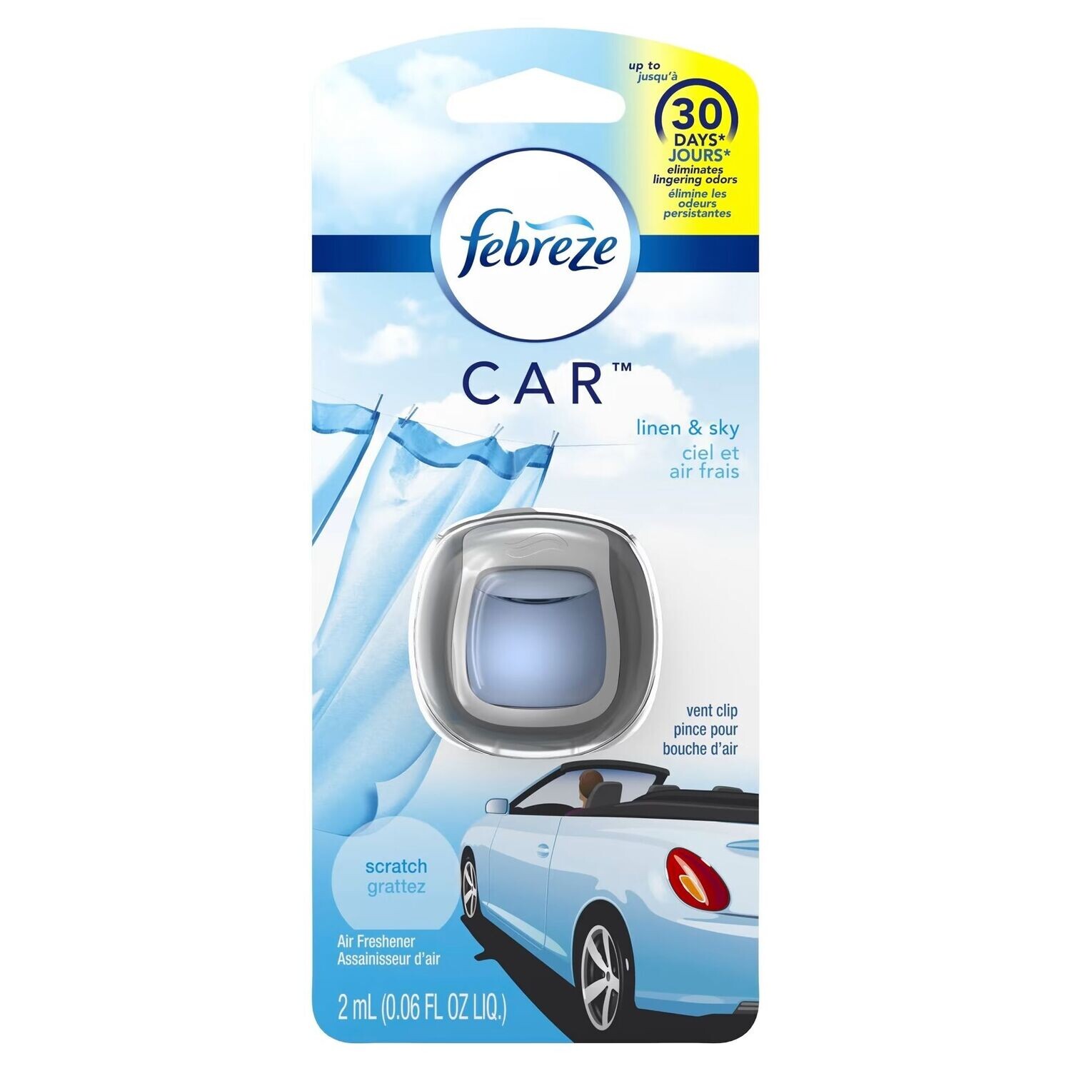 FEBREZE CAR AIR FRESHENER 0.06 OZ VENT CLIP LINEN & SKY